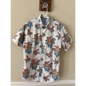 Izod Saltwater Mens Size M Floral Short Sleeve Shirt Button Front Cotton